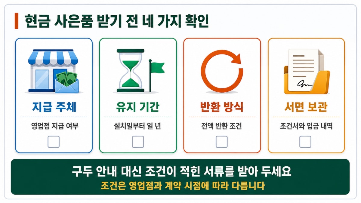 현금 사은품 받기 전 확인할 네 가지
