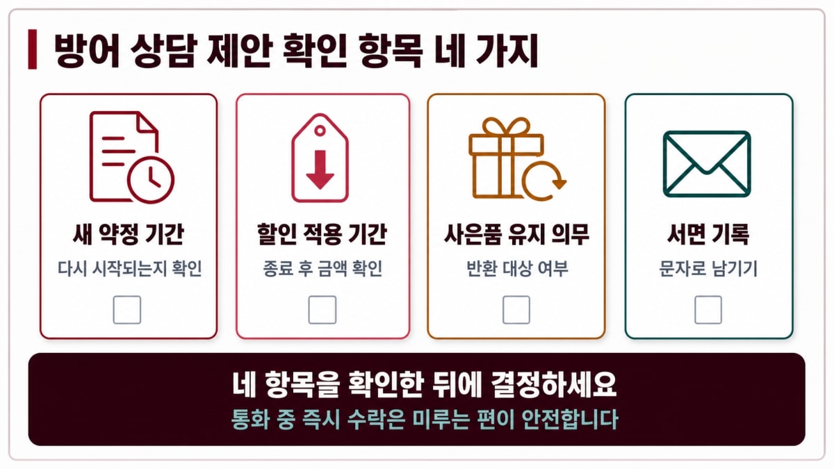 방어 상담 제안 확인 항목 네 가지