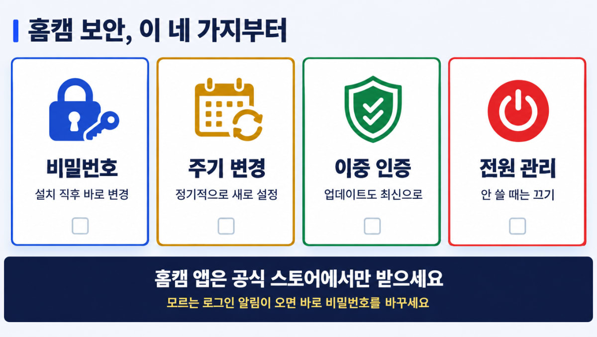 홈캠 보안 설정 네 가지 점검 항목