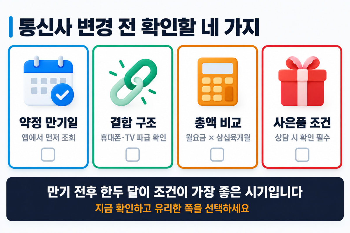 약정 만료 전 통신사 변경 확인 항목 네 가지 비교 카드