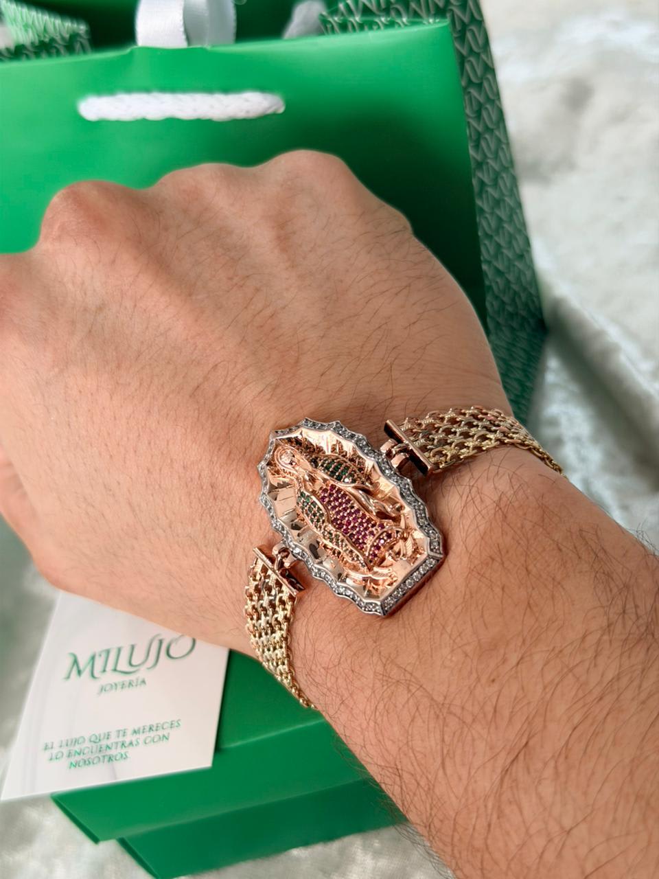 Pulsera tejido chino italiano 10 mm con herraje Guadalupe MILUJO