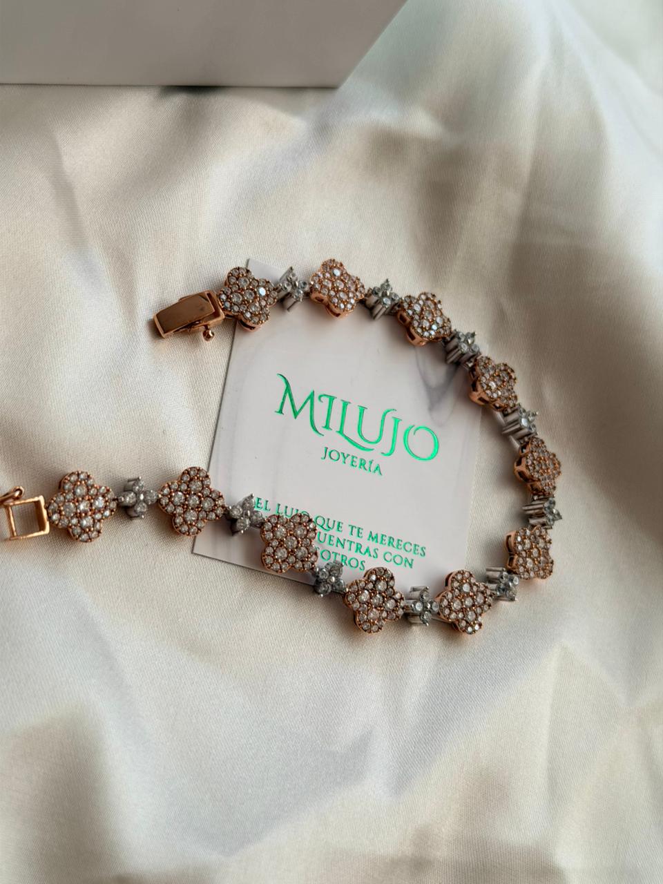 Pulsera tréboles con circones MILUJO 23.2gr
