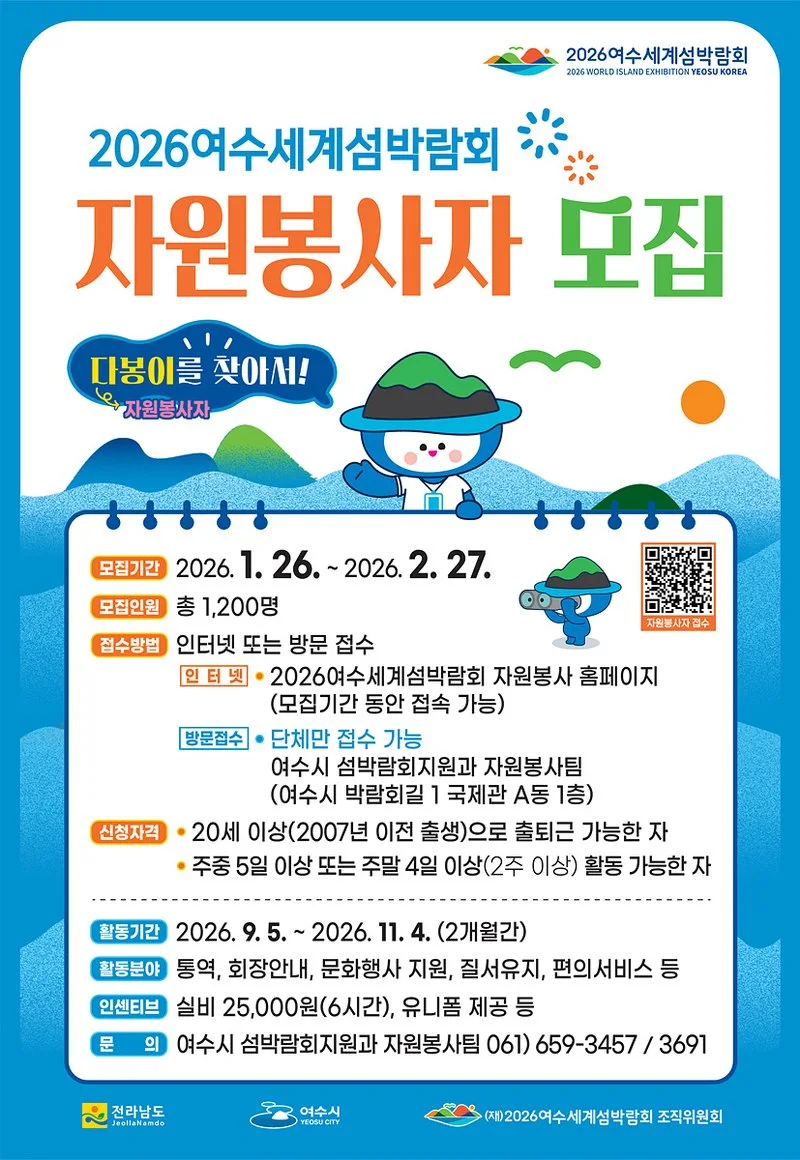 2026여수세계섬박람회 얼굴 될 ‘다봉이’ 1,200명 전격 모집