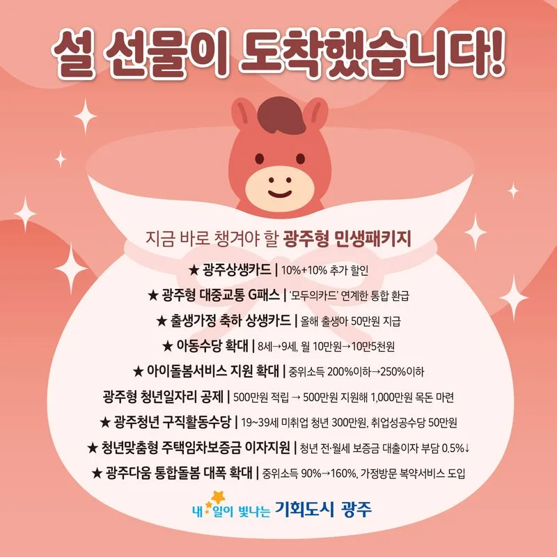 광주시, 교통비·양육비·생활비 지원 강화…'설 맞이 민생패키지' 총출동