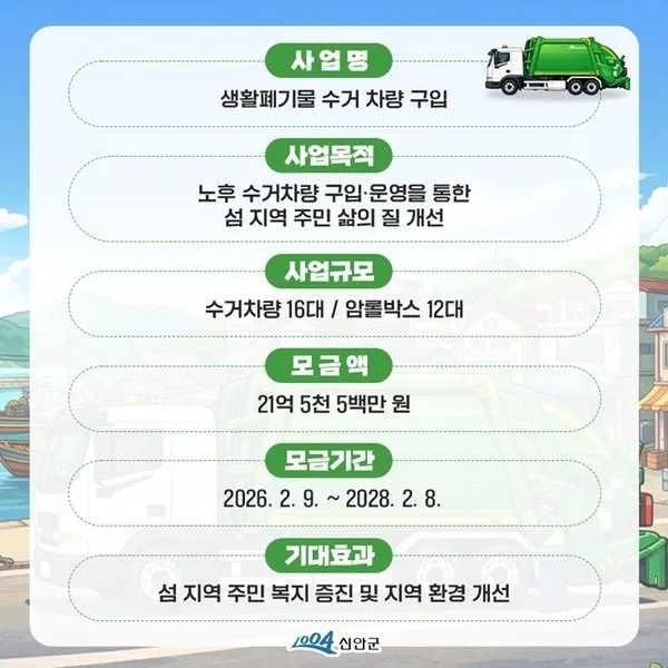 신안군, ‘고향사랑 기부’로 도서지역 생활폐기물 수거 차량 교체 추진