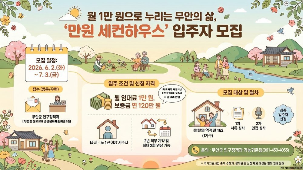 도시민의 귀농 첫걸음 돕는 무안군, 월 1만 원 세컨하우스 추가 모집