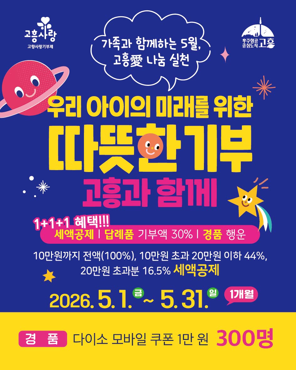 고흥군, 5월 가정의 달 맞이 ‘고향사랑기부제’ 특별 이벤트 추진