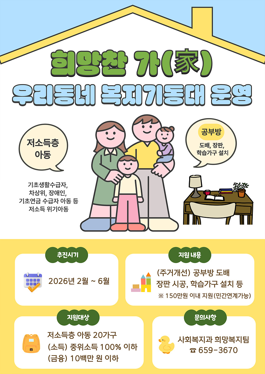 여수시, 저소득층 아동 학습공간 조성 ‘희망찬 가’ 사업 본격 추진