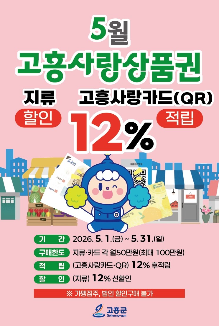 가정의 달 5월, 고흥사랑상품권 12% 특별 할인 실시