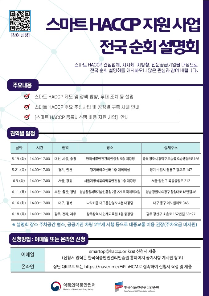 식품안전 강화 위한 스마트 HACCP 지원사업, 전국 순회 설명회 개최