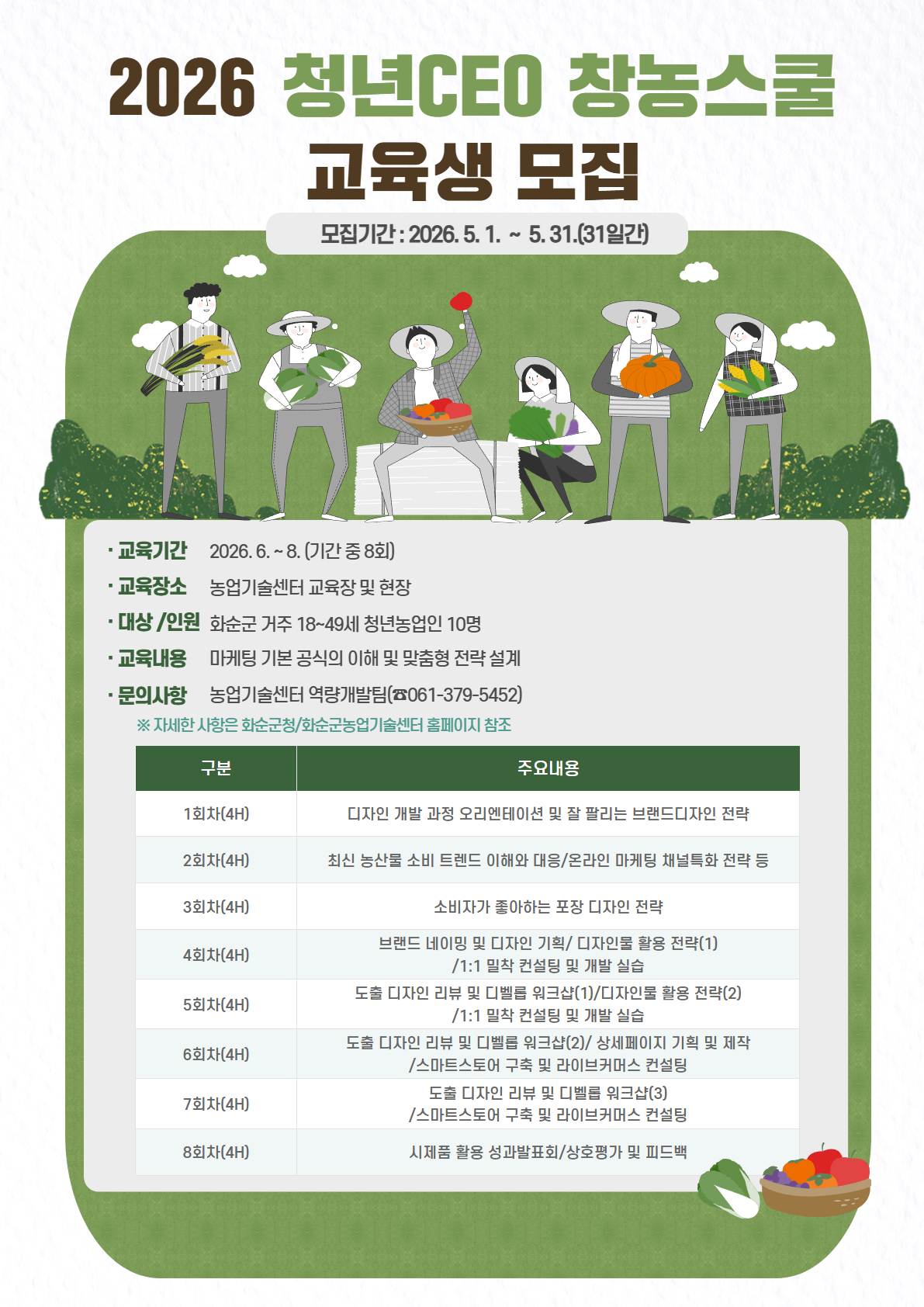 화순군, 청년농업인 대상 ‘창농스쿨’ 교육생 모집…온라인 판로 개척 지원