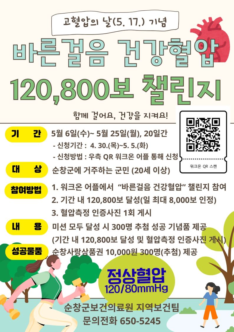 정상혈압 120/80 기억하는 ‘12만8000보’ 챌린지 참여하세요