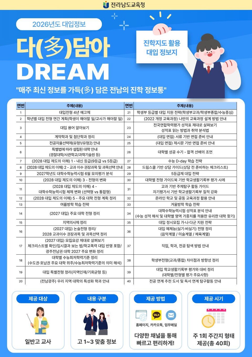 전남교육청, 맞춤형 대입정보 ‘다(多)담아 DREAM’ 발간…교사 진학지도 강화