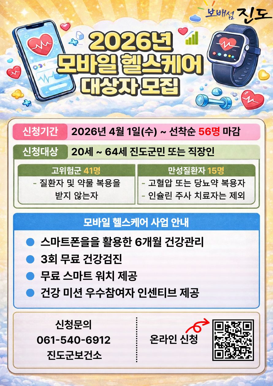 진도군, 2026년 모바일 헬스케어 2기 대상자 56명 선착순 모집