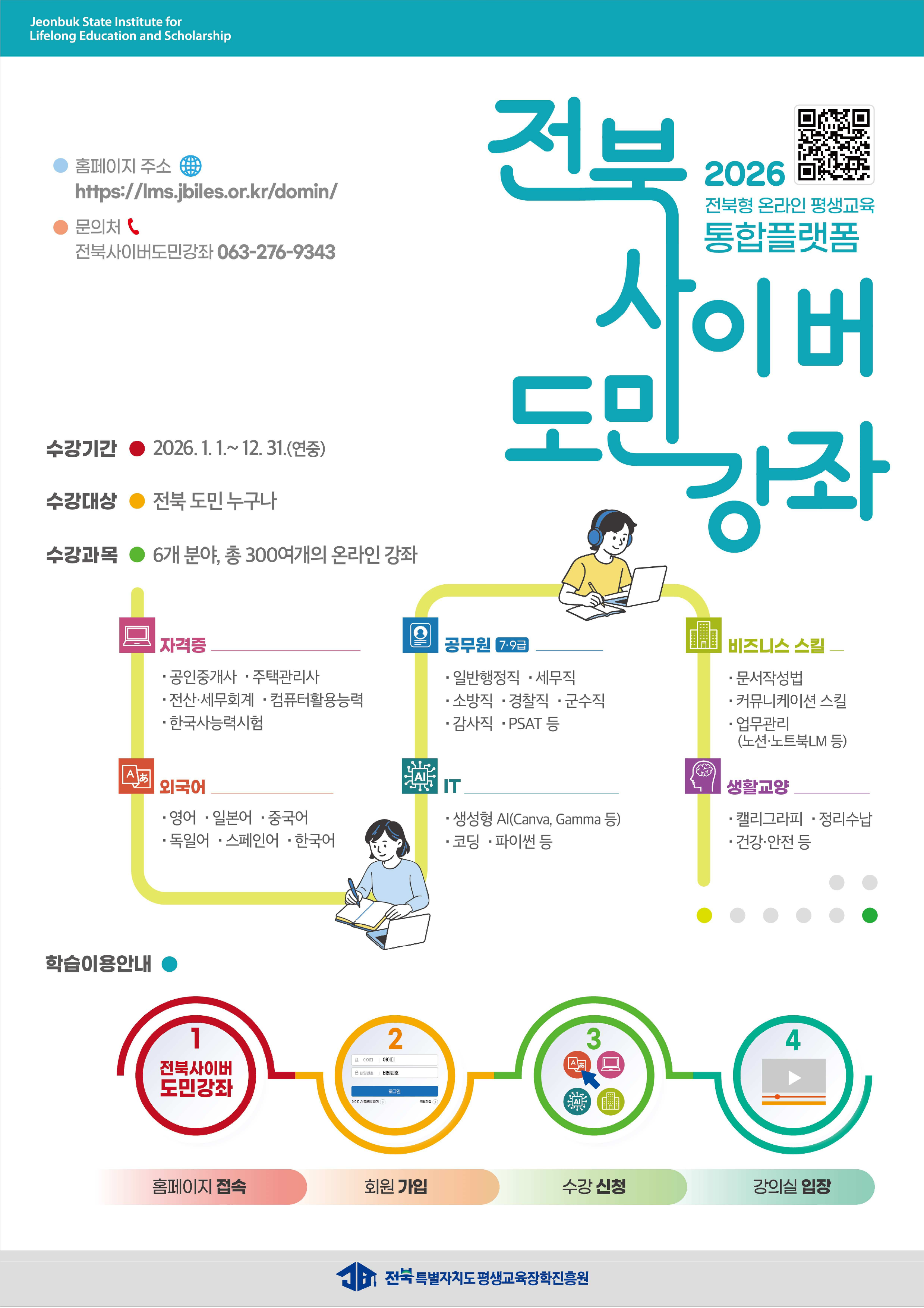 전북형 온라인 평생교육, 2026년 사이버 도민강좌 300개 무료 개설