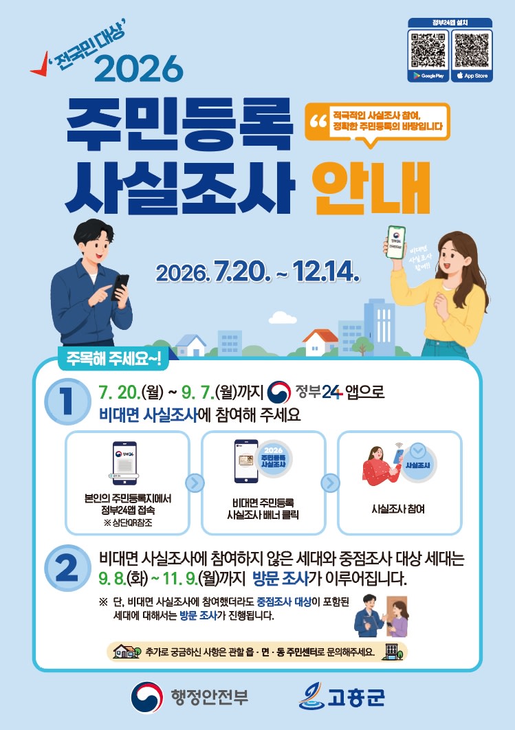 고흥군, 7월 20일부터 2026년 주민등록 사실조사 착수