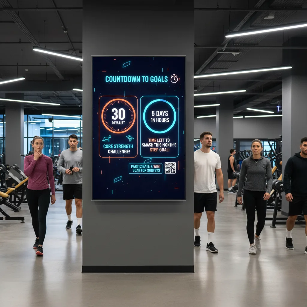 Countdown to Fitness Goals - Creative Digital Signage for Gyms: Content Ideas for Motivation & Retention