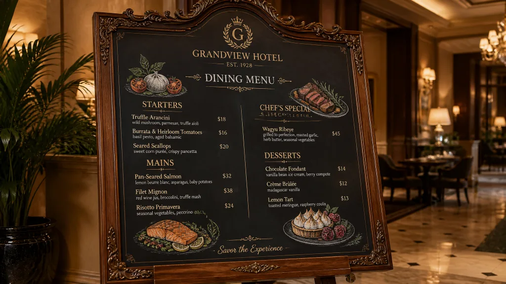 3. Wooden Chalkboard-Style Boards - Top 5 Stylish Hotel Menu Boards That Blend Luxury & Functionality