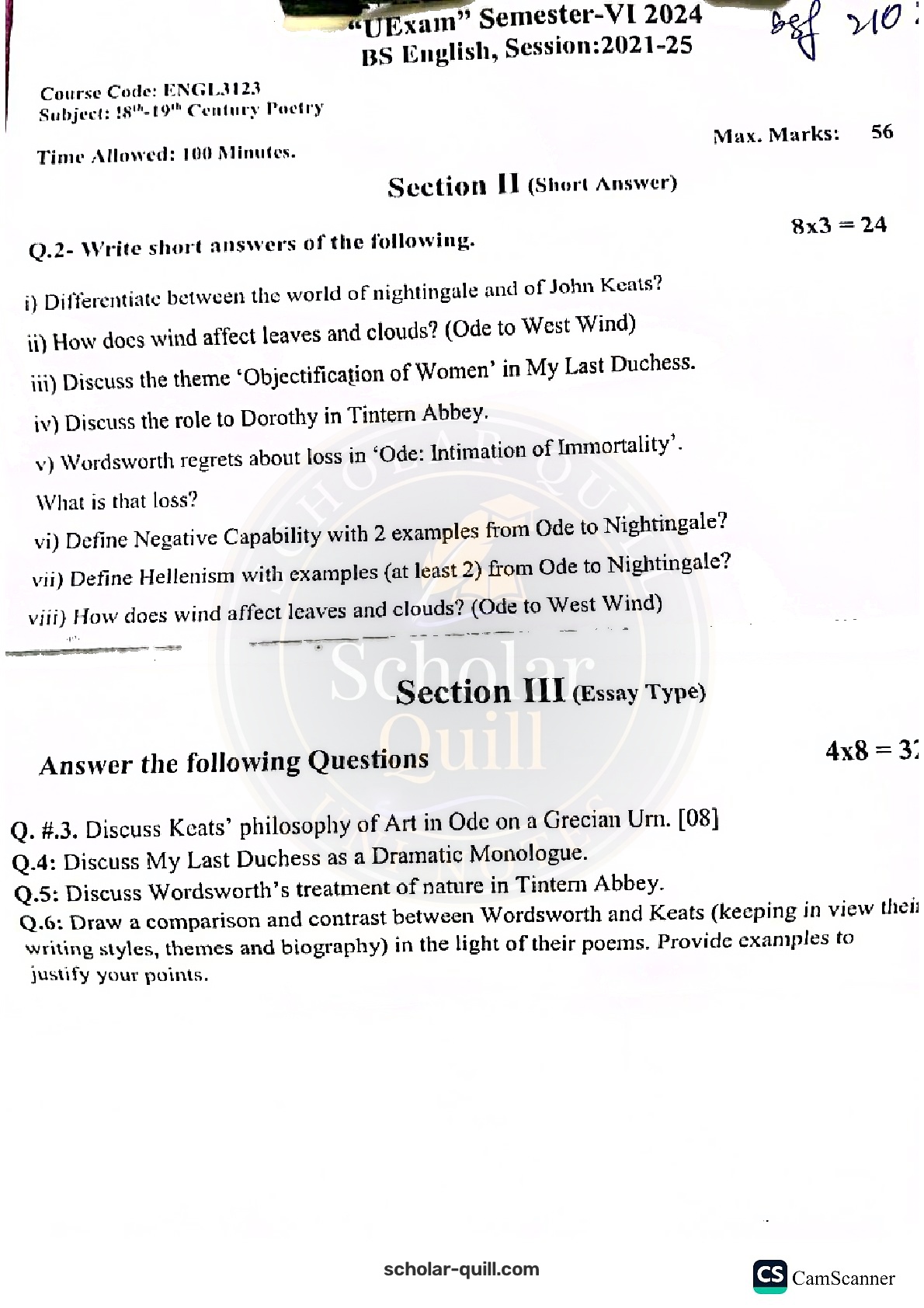 English Poetry: 18th-19th Century — 2024 BS English
