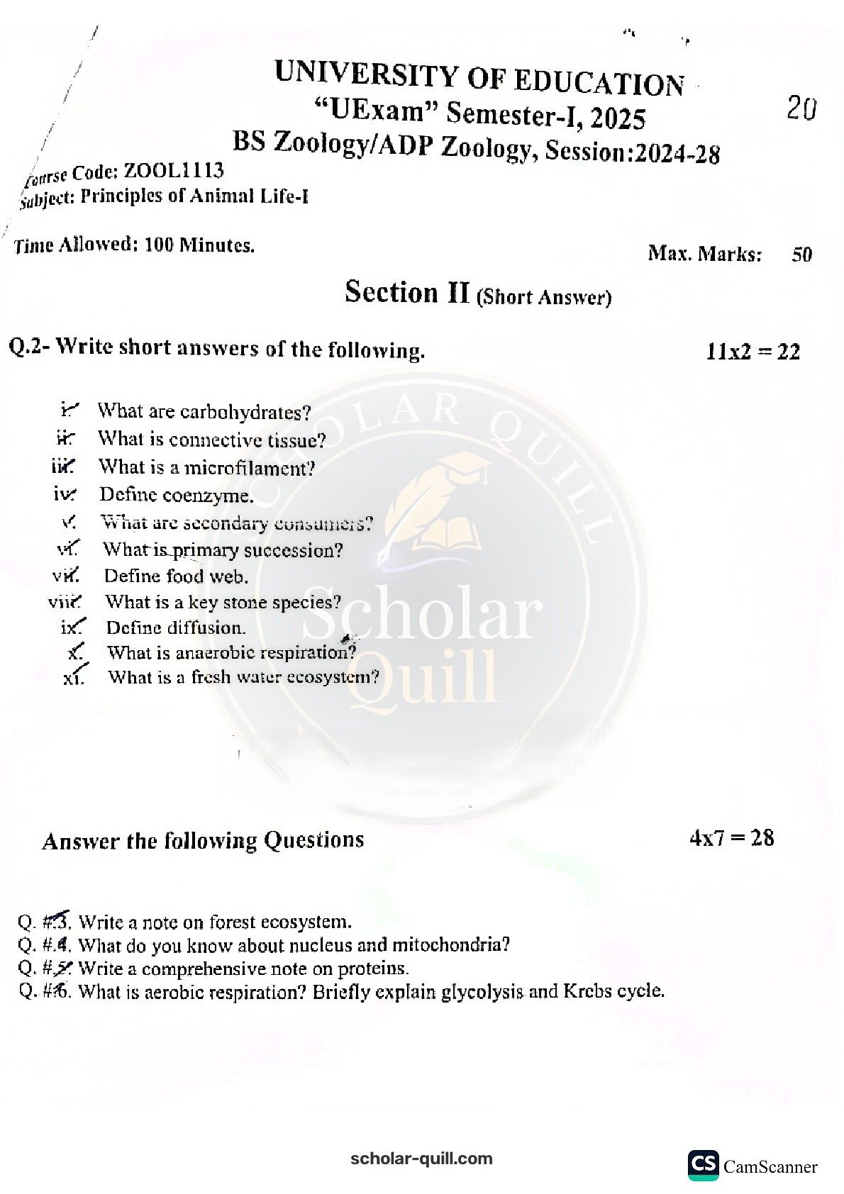 Principles of Animal Life-I — 2025 BS Zoology, ADP Zoology