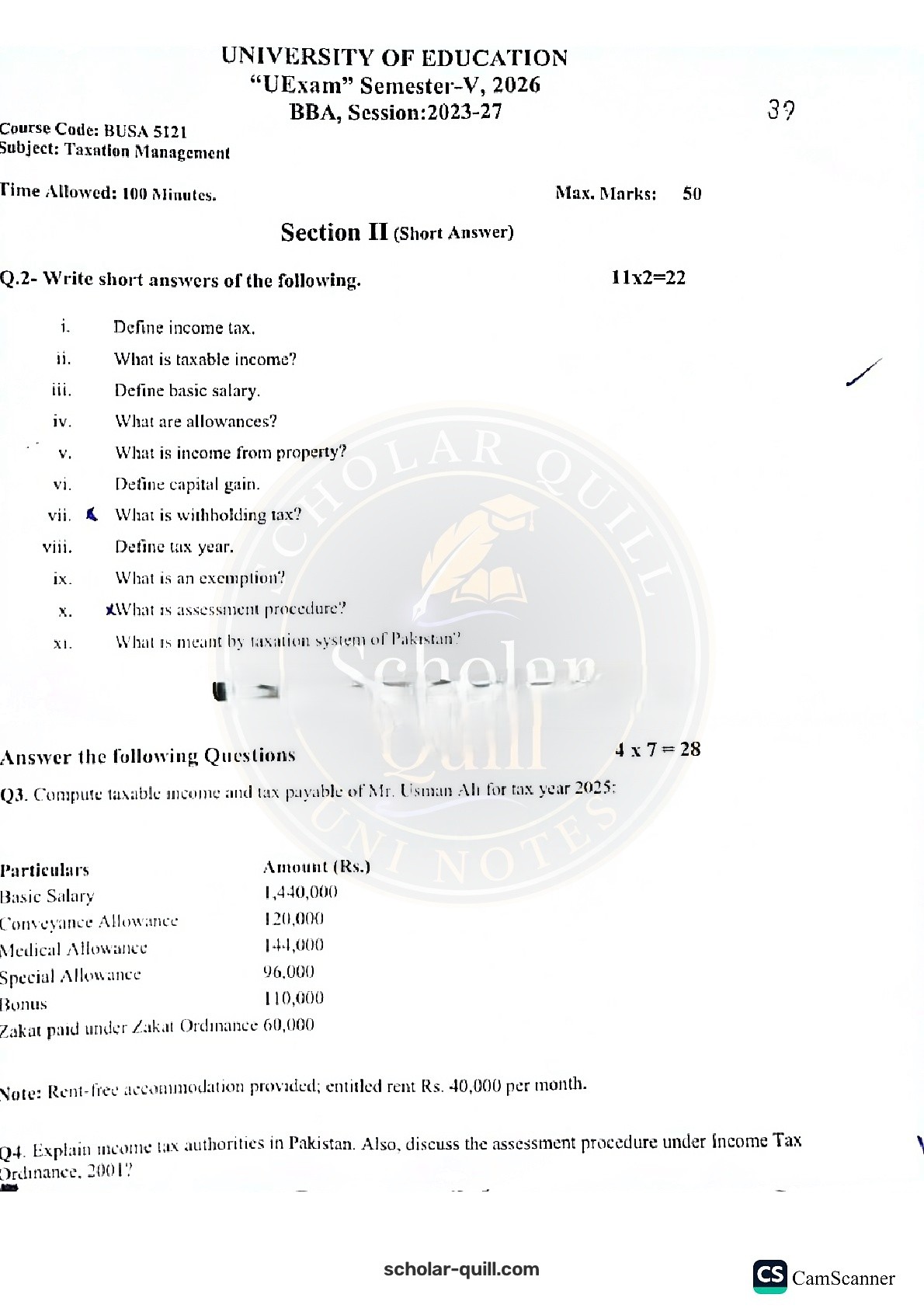 Taxation Management — 2026 BBA