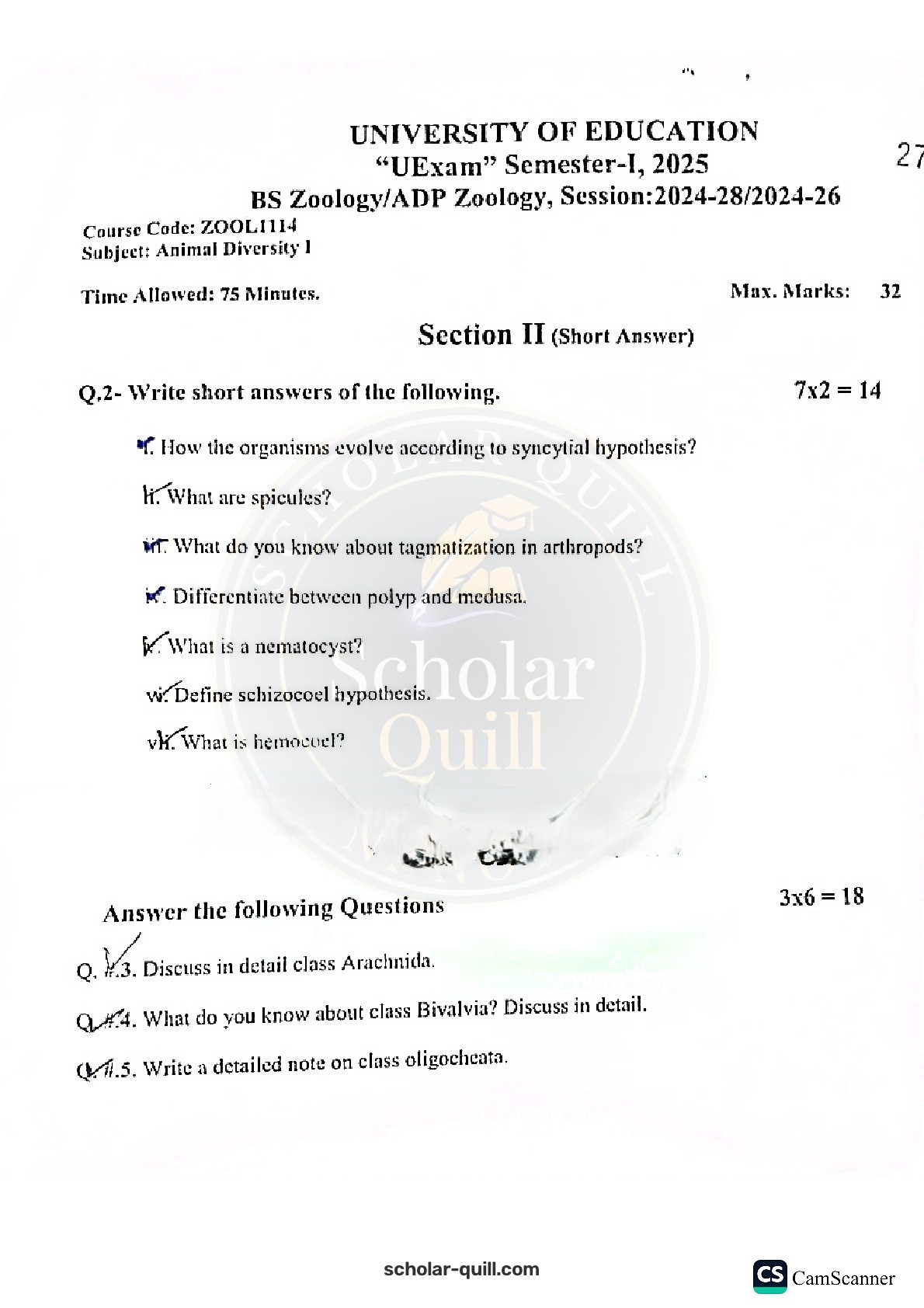 Animal Diversity I — 2025 BS Zoology, ADP Zoology