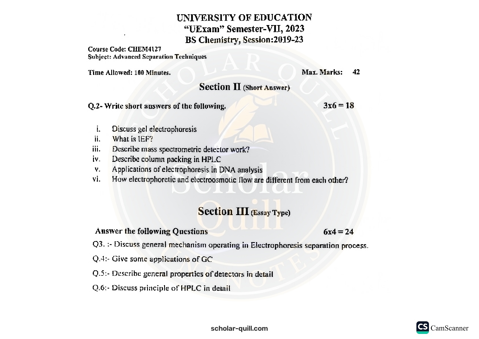 Advanced Separation Techniques — 2023 BS Chemistry