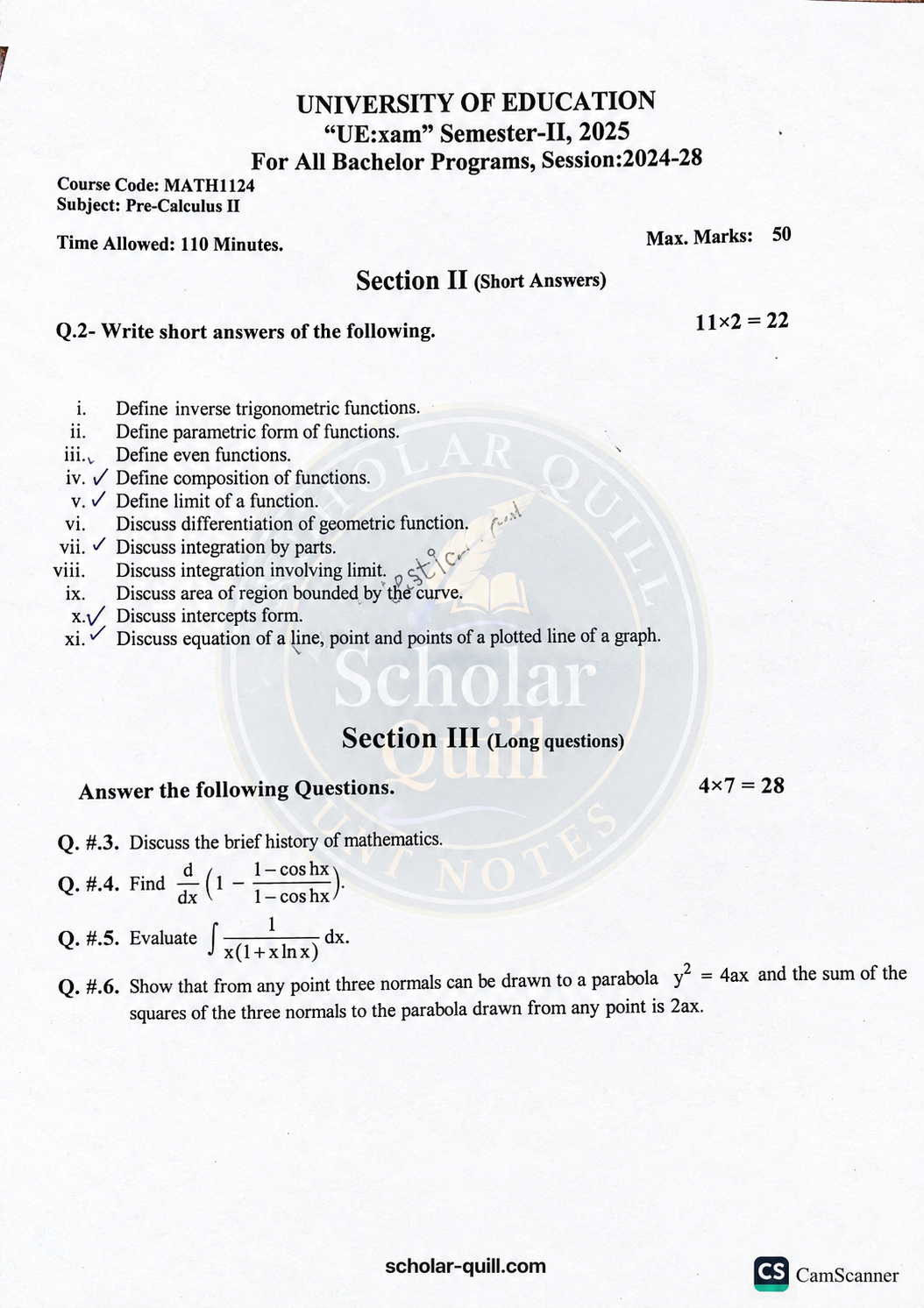 Pre-Calculus II — 2025 All Programs