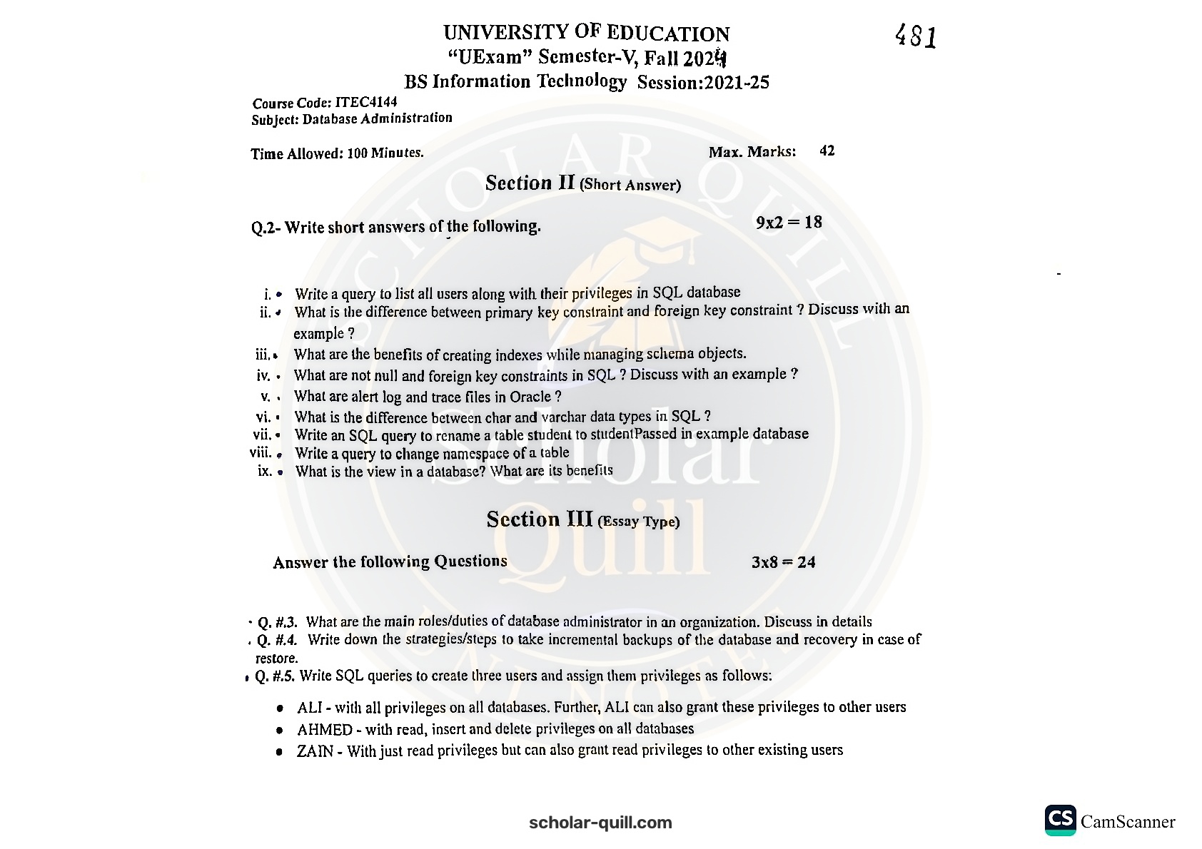 Database Administration — 2024 BSIT