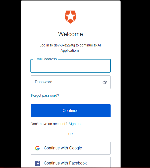 Image(res.cloudinary.com/dkzeltrml/image/upload/v..)
Once you click to download sample, you will be asked to set your Allowed Callback URLs, Allowed Web Origins and _Allowed Logout URLs in the application settings_ to
- Once downloaded, run the following command
npm install && npm start
When you run it, the following page appears
![Image