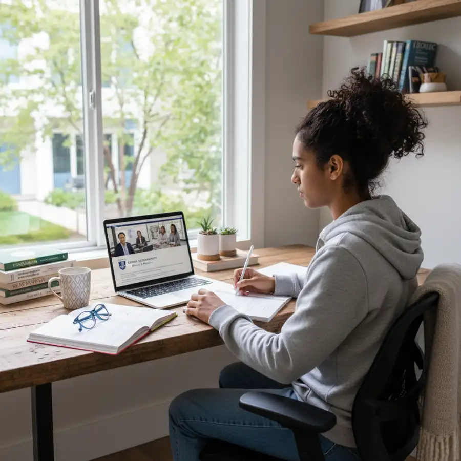 Person analyzing online college program options on a whiteboard, symbolizing the selection process.