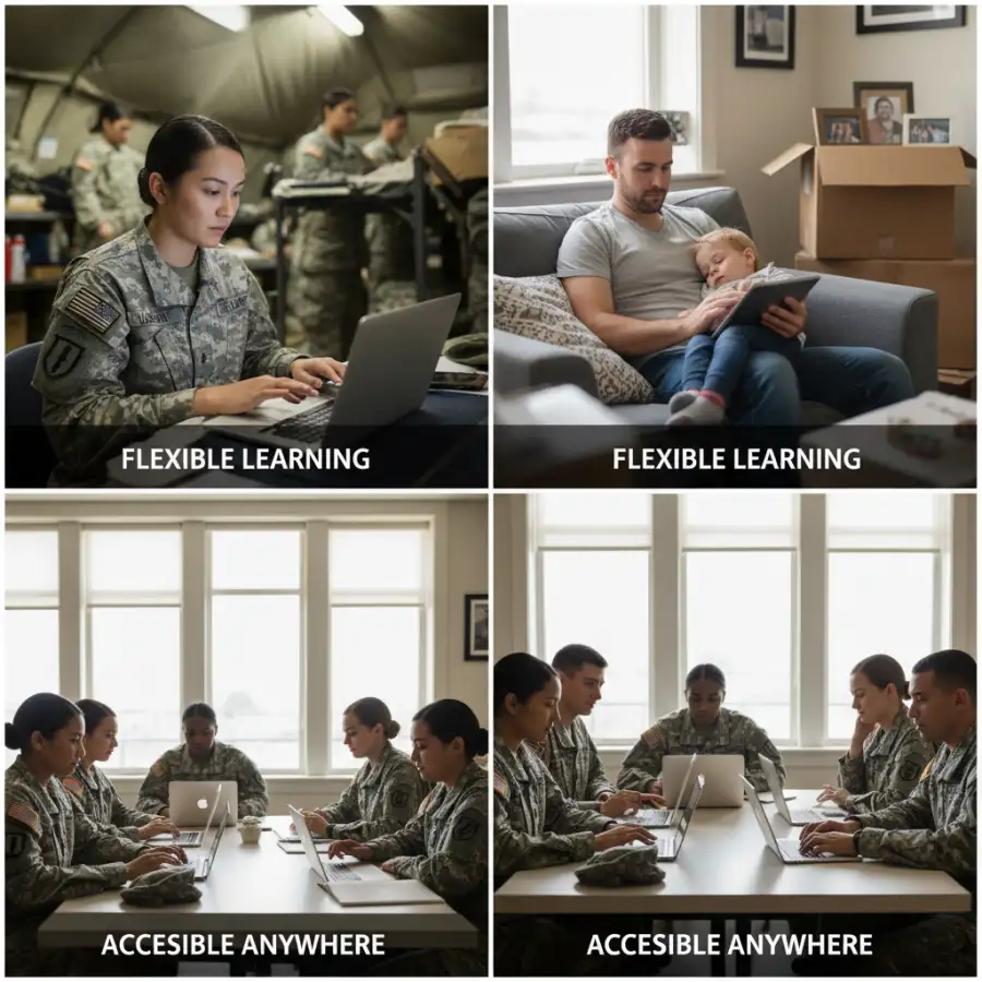 Graduation cap and military dog tags, symbolizing academic achievement for military students.