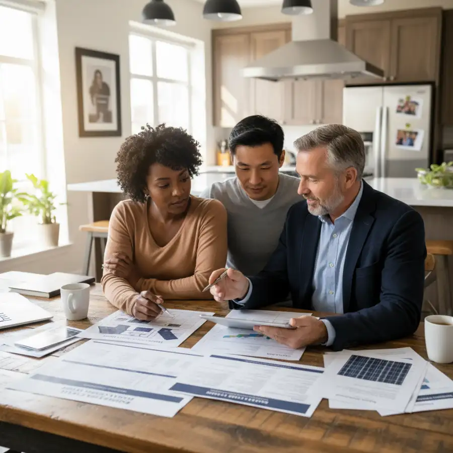 Diagram illustrating key steps of residential solar panel installation, from roof mounting to electrical connection.