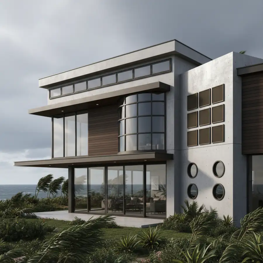 Homeowner reviews a storm and impact window quote, comparing options and pricing with a hurricane approaching.