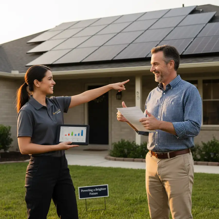 Close-up of solar panels being installed on a roof by technicians, showing precision.