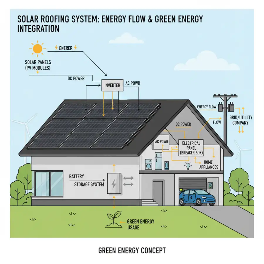 Overhead view of a residential neighborhood with several houses featuring solar panel installations, suggesting widespread local adoption.