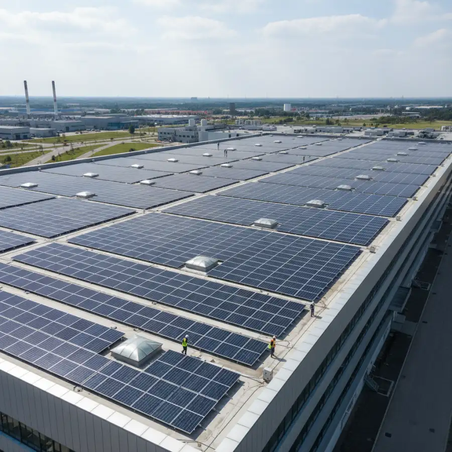 Business owner and solar consultant shake hands, symbolizing a successful commercial solar partnership.