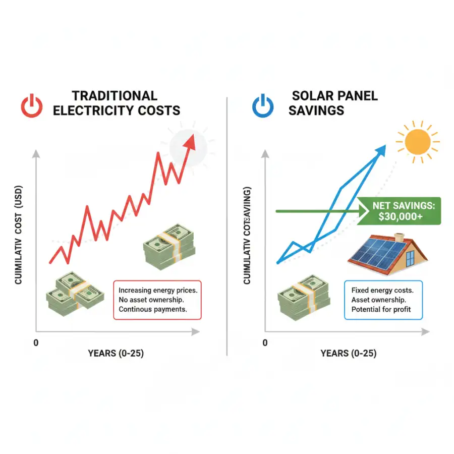 Infographic on roof types, solar suitability, and utility bill energy consumption.