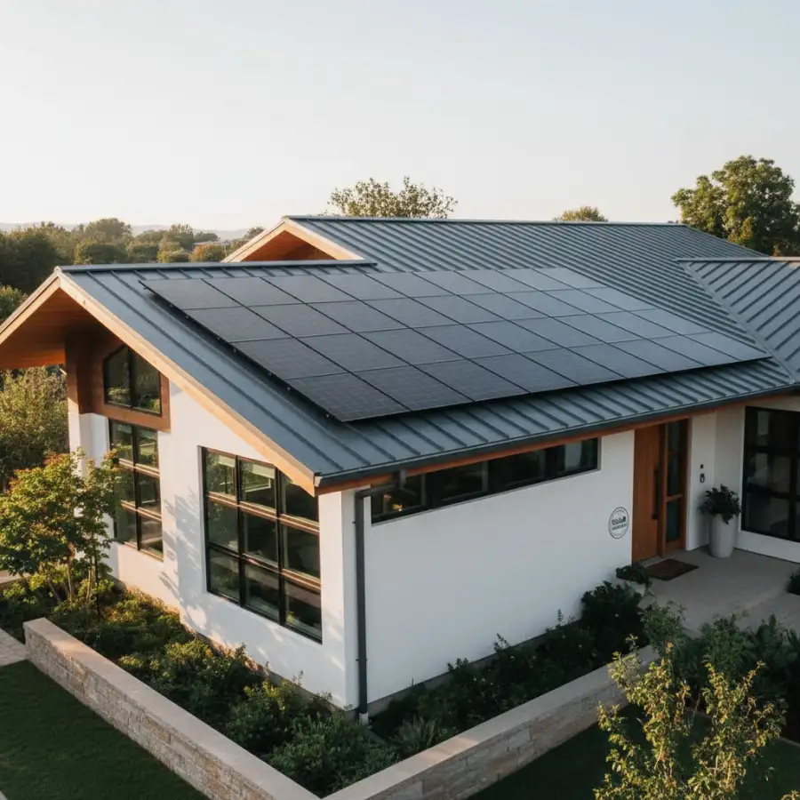 Close-up of a hand pointing to a section of a solar panel warranty document.