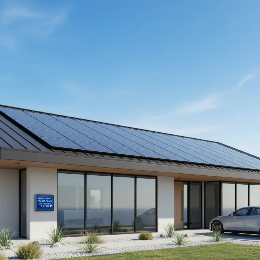 Infographic showing financial charts, costs, savings, and government incentives for solar panels.