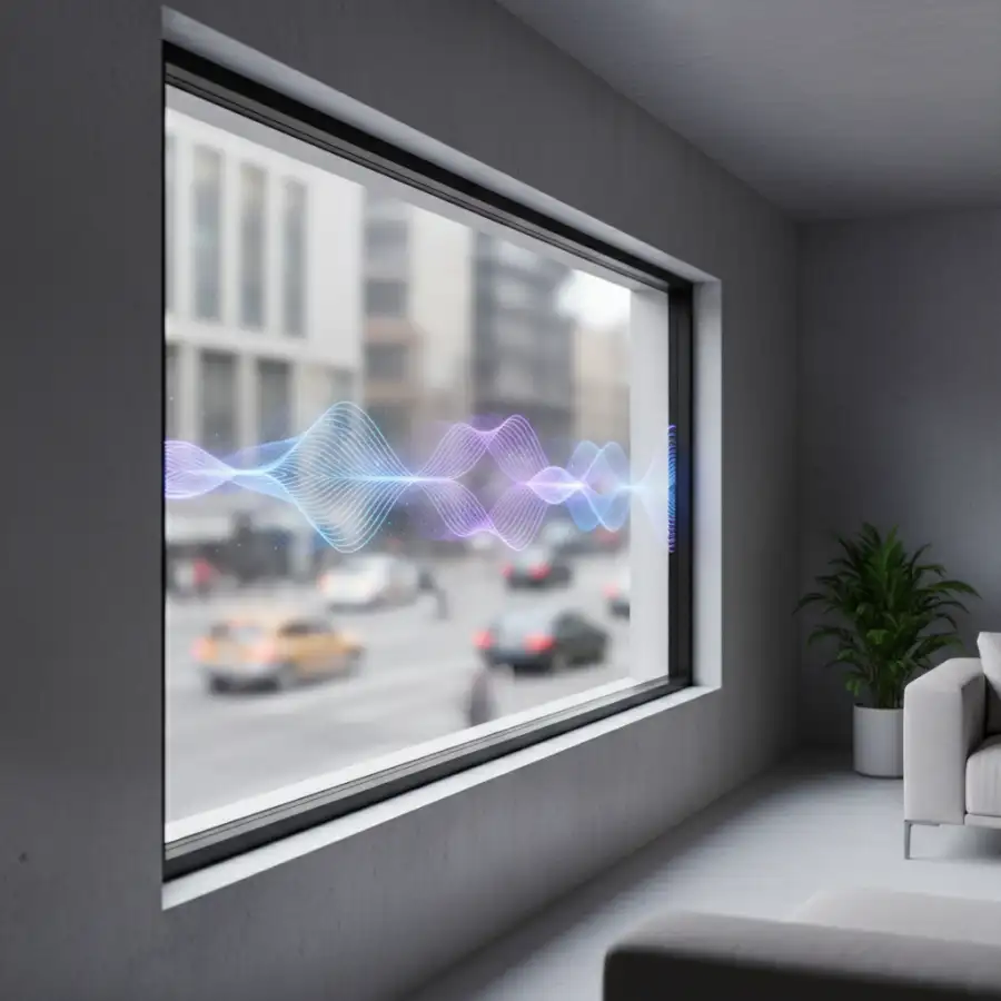 Architect's blueprint with sound wave patterns, illustrating comprehensive home soundproofing planning.