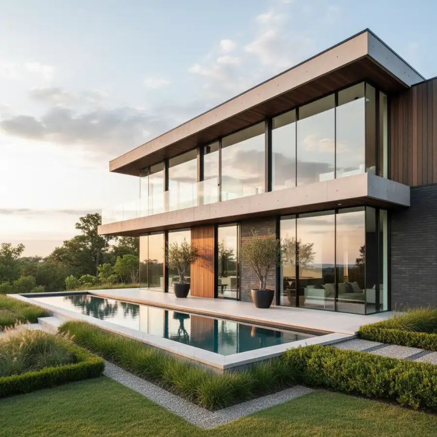 An interior view through a pristine, large luxury window, highlighting natural light and expansive views.