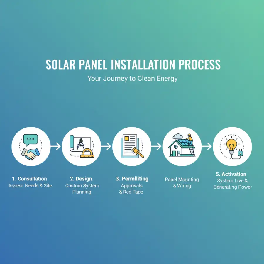 Homeowner and installer discuss blueprints for solar panels on a house.