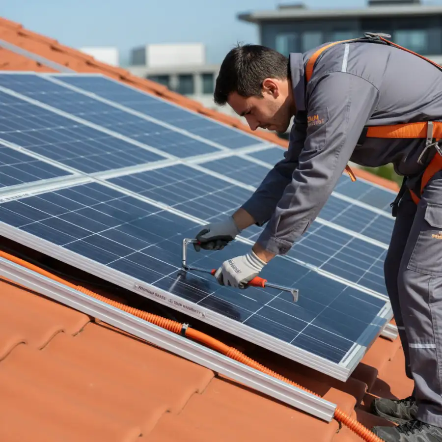 A homeowner reviewing solar panel cost breakdowns, financing options, and incentive charts on a tablet.