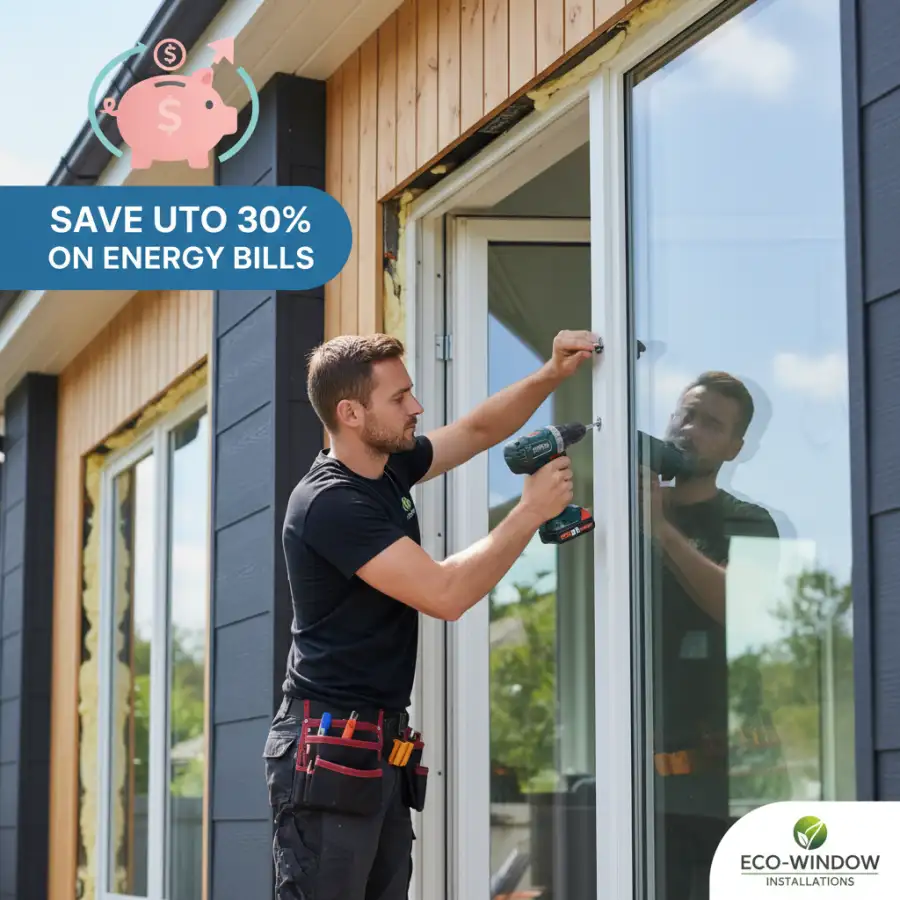 A contractor showing a homeowner different window samples, including various frame materials and glass options, to explain cost factors.