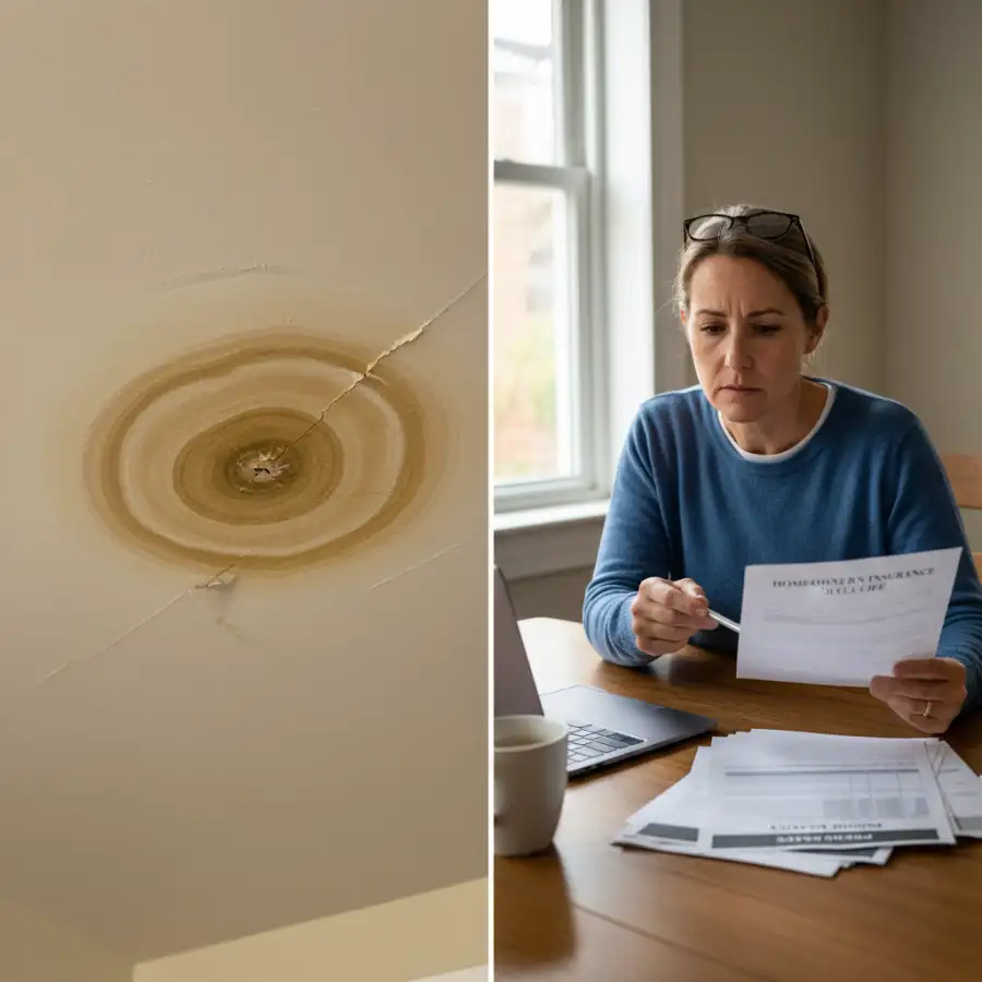 A detailed close-up of damaged roof flashing around a chimney, showing common areas where roof leaks originate due to deterioration or improper sealing.
