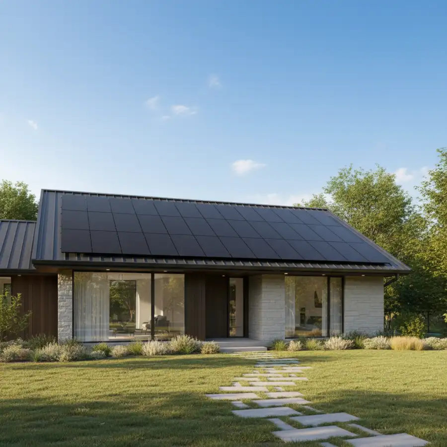 A homeowner reviewing a solar system performance monitoring app on a tablet, showing energy generation and savings.