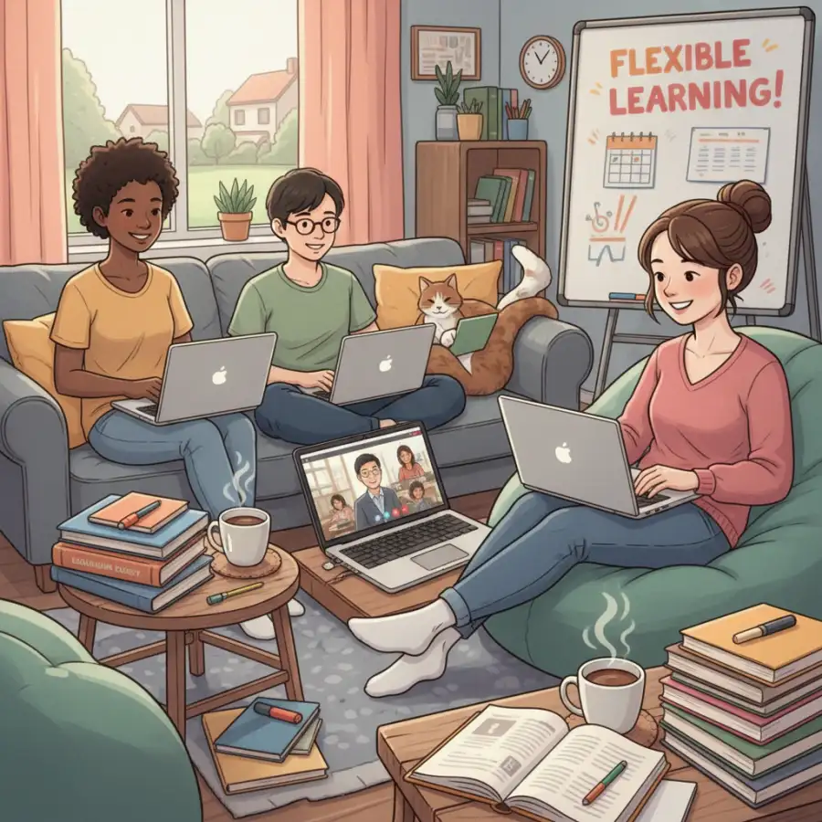 Individual thoughtfully selecting options on a digital tablet for an online education degree program.