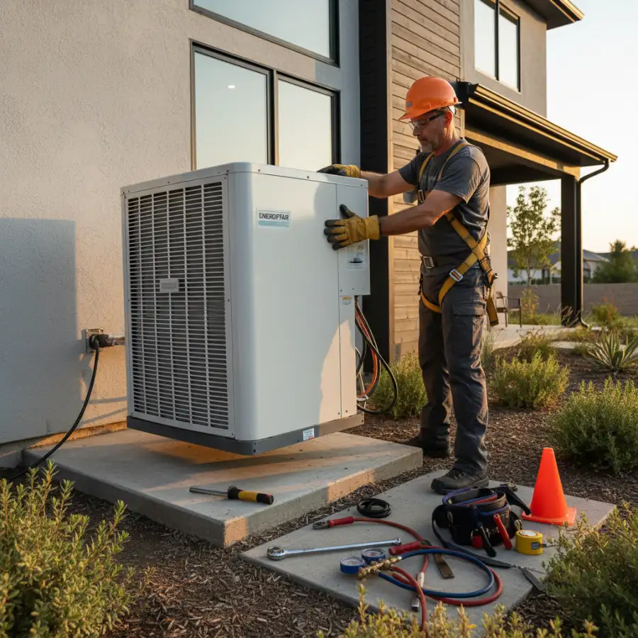 Homeowner reviewing a detailed HVAC installation proposal with a professional contractor, ensuring clarity.
