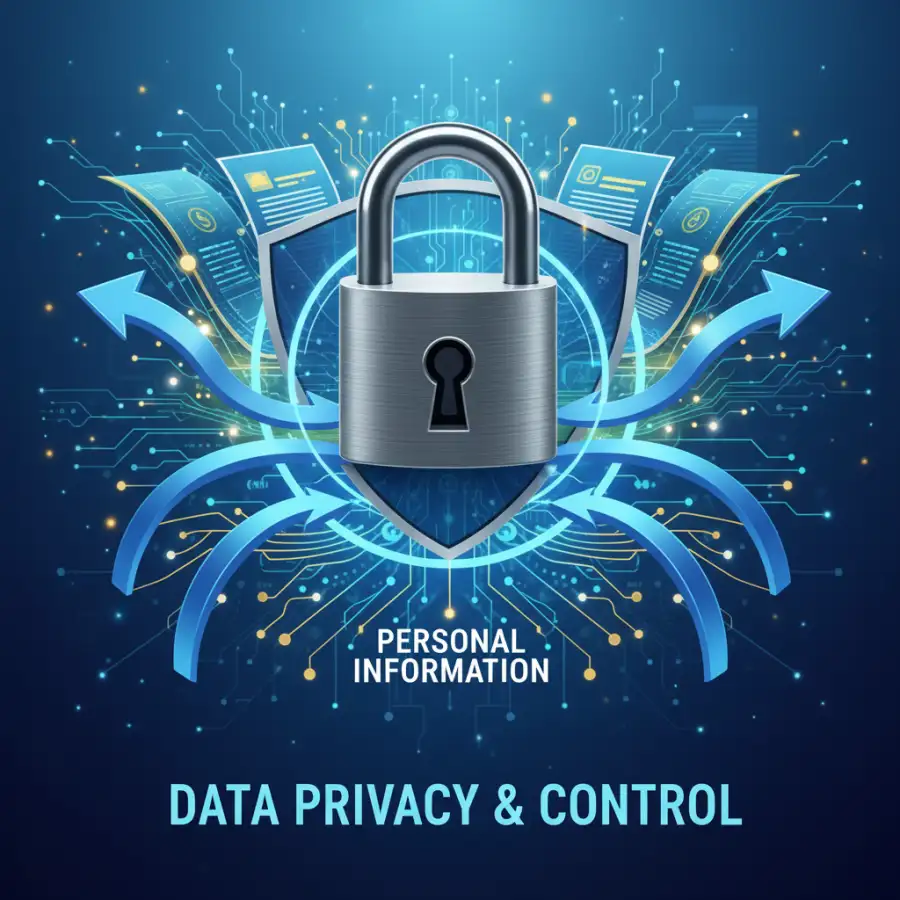A secure digital interface showing aggregated financial accounts with privacy settings, emphasizing user control.